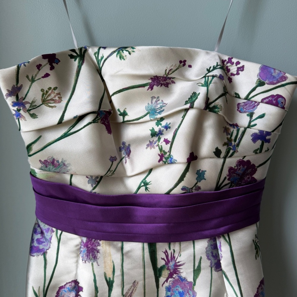 Marchesa Notte Erwina Strapless Floral Midi Dress Purple Bow Strapless Mermaid 8 - Picture 4 of 16